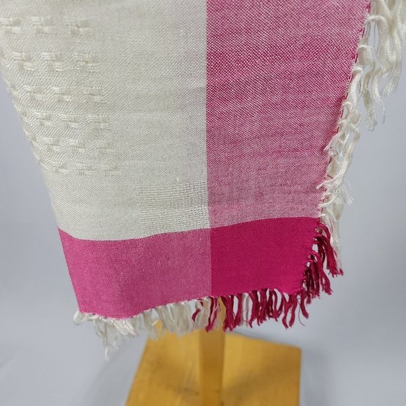 Lauren Liz vintage square knit scarf square pink and cream - Picture 2 of 7